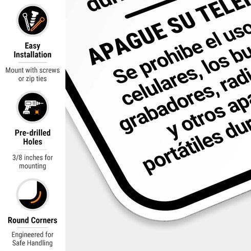 12x18 Inches, 55 Turn Off Your Cell Phone The use of Cell Phones beepers Unauthorized Tape recorders Sign, mil Thick