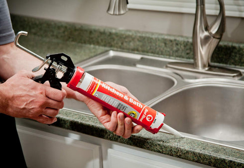 Red Devil 0887 Kitchen & Bath Low Odor Silicone Sealant, 10.1 oz Tube, Clear, Water-Resistant Adhesive