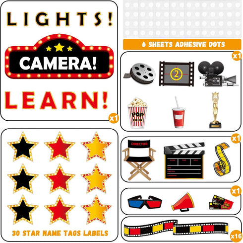 Movie Night Bulletin Board Classroom Decoration Set, Motivational Hollywood Theme Cutouts for Back to School Decor