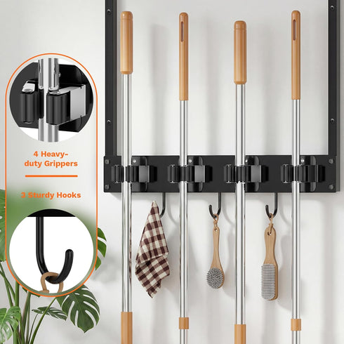 66LBS 4 3 Closet, 1 Pack Broom Holder Wall Mount with Shelf Load Broom and Mop Organizer Wall Hanging Broom Hanger