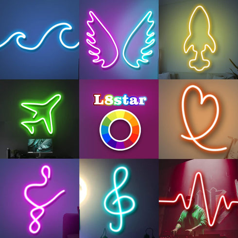 L8star 16.4ft RGB LED Neon Rope Light with Remote Control, Smart Color Changing DIY Mode Neon Flex Strip Lights