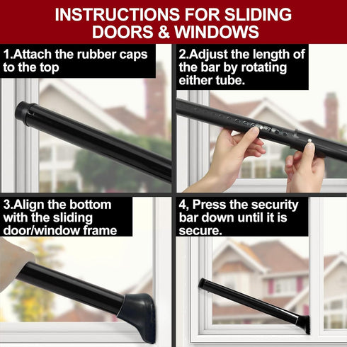 Jammer (1 Pack,Black) AceMining Upgraded Door Security Bar & Sliding Patio Bar, Heavy Duty Stoppers Adjustable