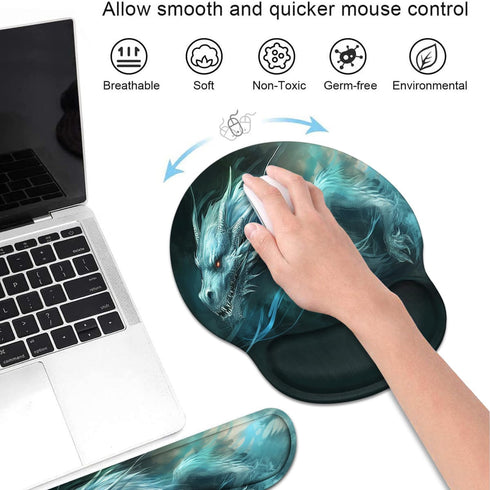 Keyboard Wrist Rest and Mouse Pad Wrist Support Set with Coasters, Ergonomic Gaming Mousepad for Home Office Relief