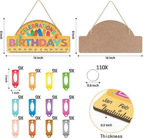 Calendar(8X16) 108pcs LHIUEM Crayon Birthday Bulletin Board Decorations Celebrate Birthday Chart Wood Flip Happy