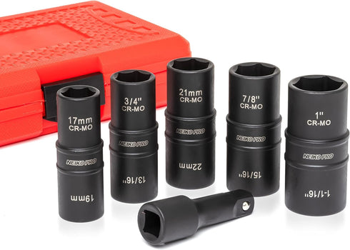 NEIKO 02287B 6-Pc 1/2-Inch-Drive Impact Socket Set, 10 SAE & Metric Sizes,