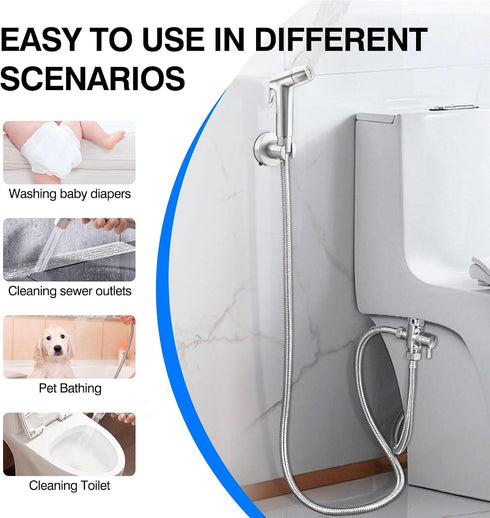 Brushed Nickel Handheld Bidet Sprayer, Muslim Shower Bidet Attachment, Cloth Diaper Toilet Sprayer, Jet Spray