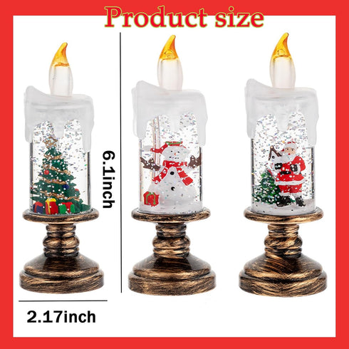 SYBOYEGE Flameless Snow Globe Candles, Battery Opered Christmas Candles Light with Swirling Glitter, Safe Fairy Tale