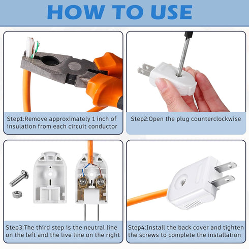15 Pcs Extension Cord Replacement Plug, 2 Prong 125V 15A Male Power Plug, Rotatable Electric Plugs for Small Appliances