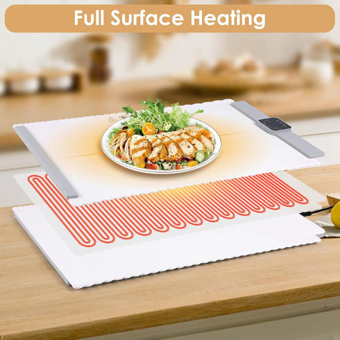 5 Settings, 4-Hour Food Warming Mat - Temperature Timer, Child Lock, Flexible Silicone, Easy Clean, Multi-Use, Perfect