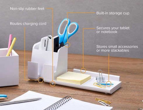 Bostitch Office Konnect Charging Station Desk Organizer Base, USB Phone Stand for Cell Phones & Tablets (White)