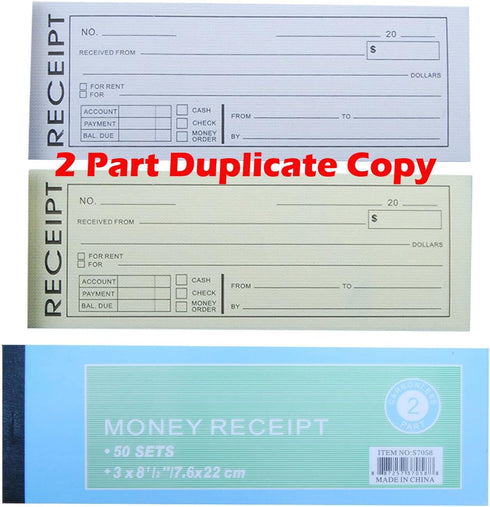 PitLite 50 Sets 2-Part, (1) per Book Rent, Receipt Book New Sales Order Money Receipt Record Book Carbonless