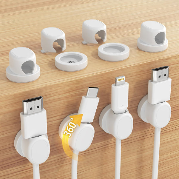 Rotatable Cord Holder, Snap-Lock Cable Clips, 8 Pack Adhesive Cord Organizer, Phone