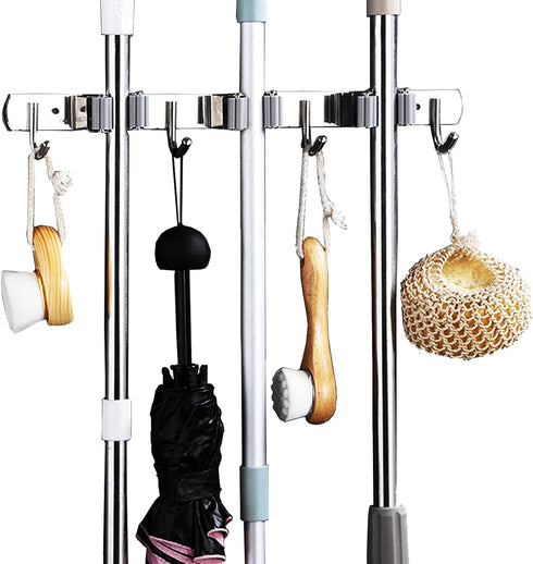 Heavy Duty Stainless Steel Broom Mop Holder Wall Mount, Organizer Rack Hook for Home, Kitchen, Garage