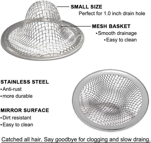 Seatery 1.0" 2PCS Small Drain Strainer, Sink Drain Hair Catcher, Bathroom Sink Drain Strainer, Drain Mesh Baskets
