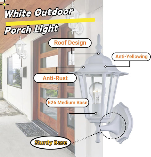 E26 60W Bulbs WISBEAM White Outdoor Wall Lantern, Outdoor Wall Sconce for House Porch Lighting Fixture, Base Max, Metal