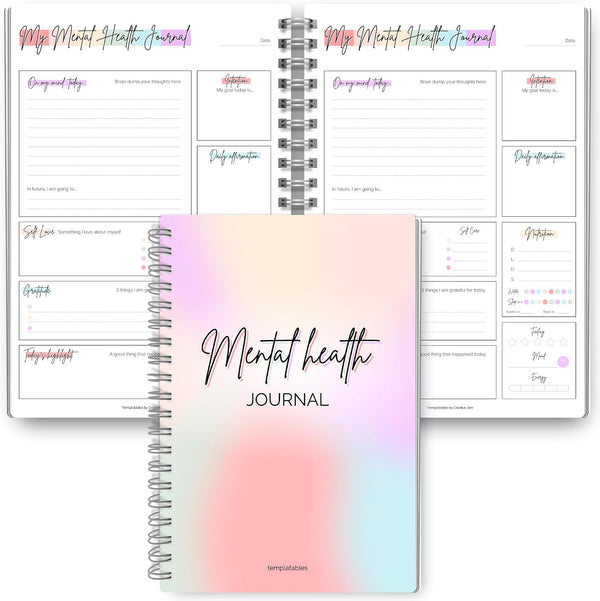 Mental Health Journal Planner | Daily Gratitude, Self Care, Intentions, Affirmations and