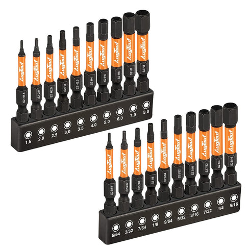 toolant 20pcs Impact Hex Head Allen Wrench Drill Bit Set, 1/4” Hex-Shank S2 Steel with Storage Box