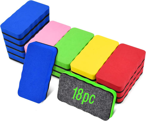 Dry Erase Erasers, Eeoyu 18 Pack Magnetic Whiteboard Dry Erasers, Colorful Wipers for Kids and Classroom Teacher