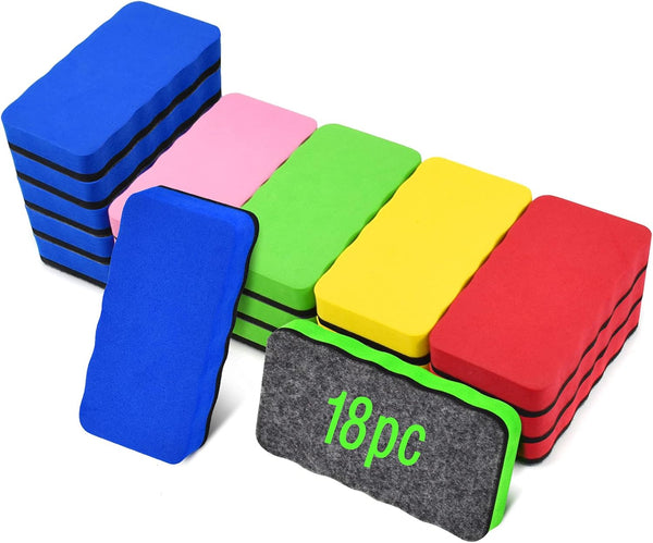 Dry Erase Erasers, Eeoyu 18 Pack Magnetic Whiteboard Dry Erasers, Colorful Wipers for Kids and Classroom Teacher