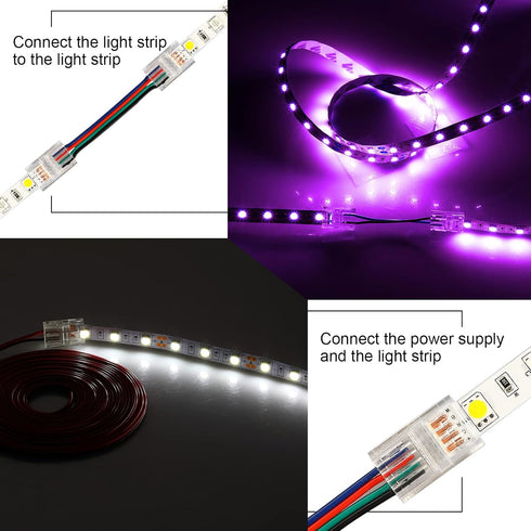 40 Packs LED Strip Connector 4 Pin, 10 mm LED Connectors for Strip Lights, Waterproof RGB Unwired Clips