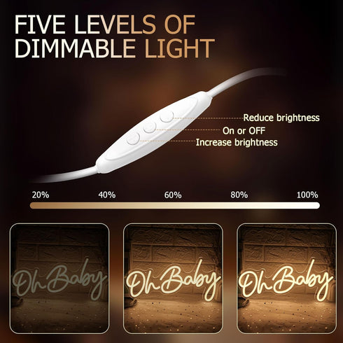 Dimmable (16.9"*8.2") Oh Baby Neon Sign for Backdrop, Baby Shower LED Neon Lights for Wall Decor Light Up Sign