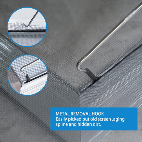 Screen Repair Kit - Roller Tool with Bearing, Retainer Spline (32ft) and Hook for Window Patio Door