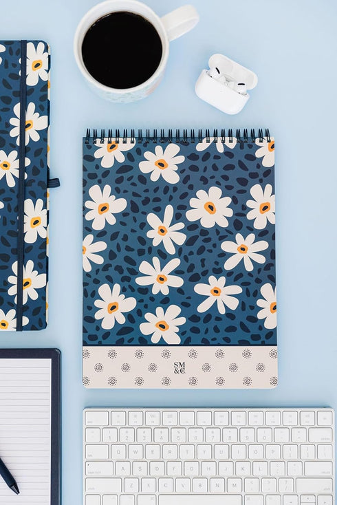 Steel Mill & Co Large Top Spiral Notebook, College Ruled, 11" x 8.5", Durable Hardcover, 160 Lined Pages, Leopard Daisy