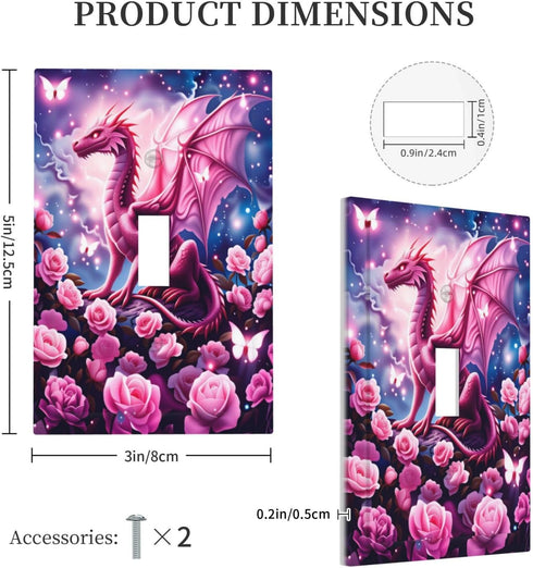 HTSAHKV 3 5 Inch Pink Dragon Flower Wall Plate Light Switch Cover Single Gang Outlet Faceplate Print Plate Cover X