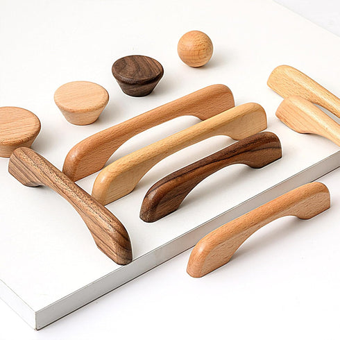 KOVNISE 2 128mm) PCS Cabinet Pulls Solid Wood Dark Walnut Pulls Beech Original Wood Color Simple Modern Style