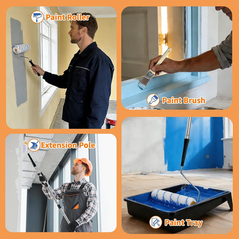 4.5 31PCS 9" 4" Set Paint Roller Kit with FT Extension Pole Wall Painting Kit with & Paint Rollers Paint Brushes