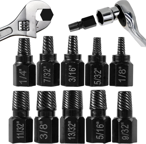 10 Pcs Screw Extractor Set, Hex Head Easy Out Bolt Extractor for Removing Broken Studs and Bolts