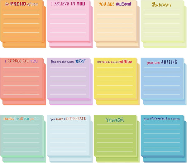 Yinder 24 Pcs Inspirational Sticky Notes with Lines, Cute Motivational Sticky Note Pad, 3 x 3'' (Light Color)