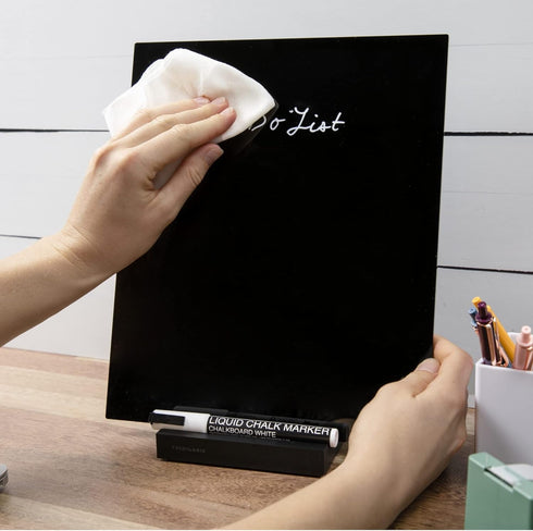 Black Acrylic Dry Erase Board with Stand, 10"x12" Desktop Whiteboard with Marker, Small Erasable Blackboard for Home