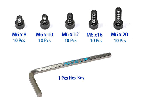 iexcell 50 Pcs M6 x 8/10/12/16/20 Alloy Steel Hex Socket Head Cap Screws Bolts Assortment Kit, Black Oxide Finish