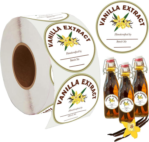 SMARSTICKER 2 inch Vanilla Extract Labels, Round Circle Gloss White Labels for Homemade Vanilla Bottles (250pcs)