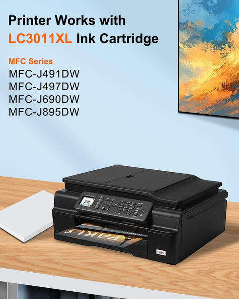 LC3011XL High Yield Ink Cartridges 4-Pack for Brother MFC-J491DW, 1 Black, 1 Cyan, 1 Magenta, 1 Yellow