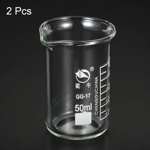 PATIKIL 50ml Tall Form Glass Beaker, 2 Pack 3.3 Borosilicate Glass Graduated Measuring Cups with Spout