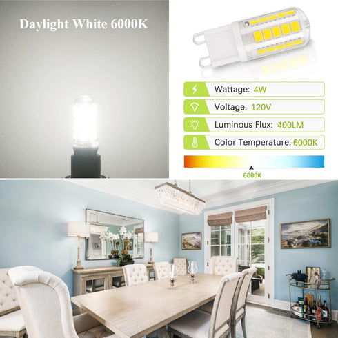 DiCUNO G9 LED Bulb 40W Daylight White 6000K 400LM G9 Bi-pin LED Bulbs for Chandelier Light, Pack of 6