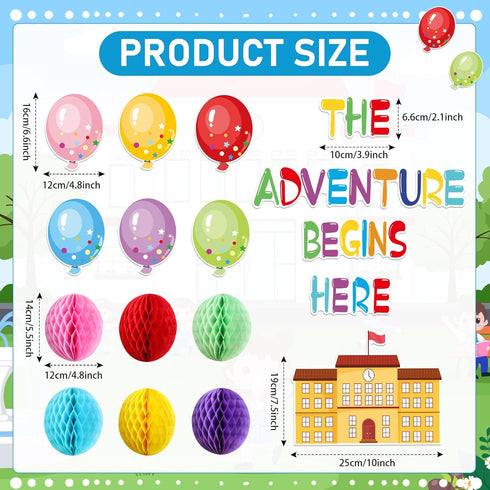 TaoBary 84 Pcs 3D Colorful Balloon Honeycomb Bulletin Board Set Balloon Accents Paper Cutouts The Adventure Begins Here Classroom Bulletin Board Decoration for Kids Teacher Student Back to School by TaoBary
