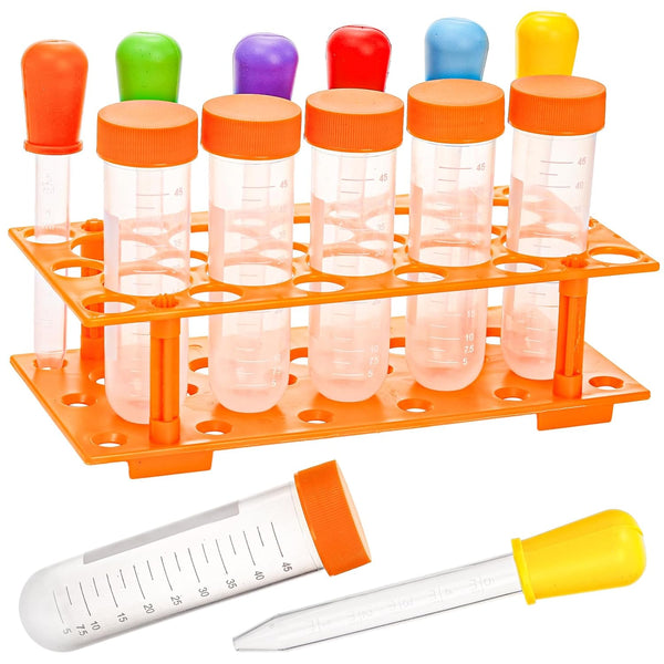 ZENFUN 12 Pieces Jumbo Test Tubes with Stand, 5 Jumbo Test Tubes, 6 Liquid Droppers, 1 Storage Stand, Multi-Color