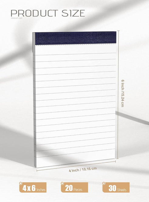Note Pads 4x6 In Lined Writing Notepad, College Ruled To Do List, Grocery List, 30 Sh/Pad, 20 Pads/Pk for Office