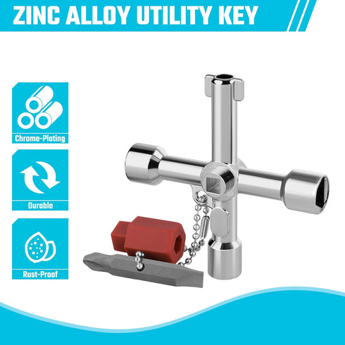 DURATECH 4 Way Sillcock Key with Bit, Multi-functional Water Key for Valve, Faucet, and Spigots