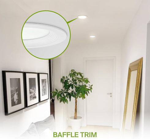 1 Pack 4 Inch 9W 757LM, 5CCT 2700K-5000K CRI90+, Dimmable T24, ASD Baffle Trim Recessed Light, LED Wafer Lights