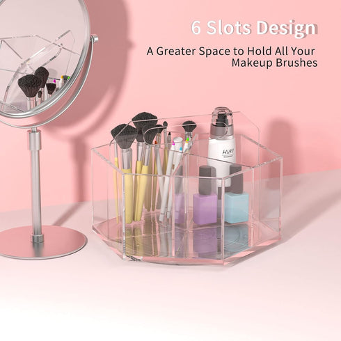 NIUBEE Acrylic Pen Pencil Holder, 6 Compartments for Multi-capacity Marker Storage, 360° Rotating Clear Pencil Cup