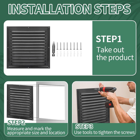 TIHCXNY 1 Pack 10" 10"Inch) (Black x Gable Vents, Aluminum Walls, Lofts, Garages etc with Screened Metal Shed Vents