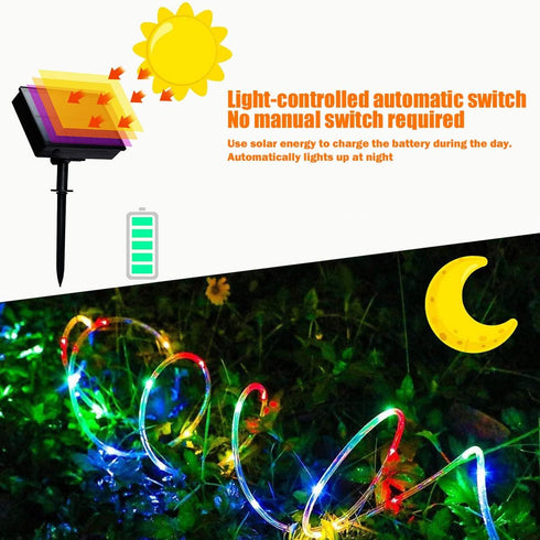 Solar Rope Lights, 39FT IP65 Waterproof Outdoor LED Copper Fairy String Tube Lights for Decoration