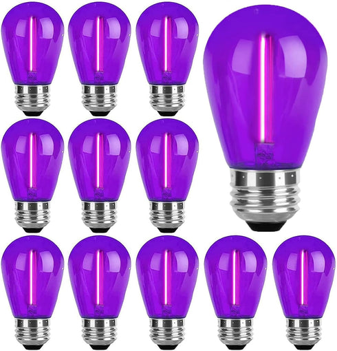 Sxminer 15 PCS LED Purple S14 Bulbs, 1W LED String Light Bulb, E26 Base, Shatterproof, Outdoor Decor