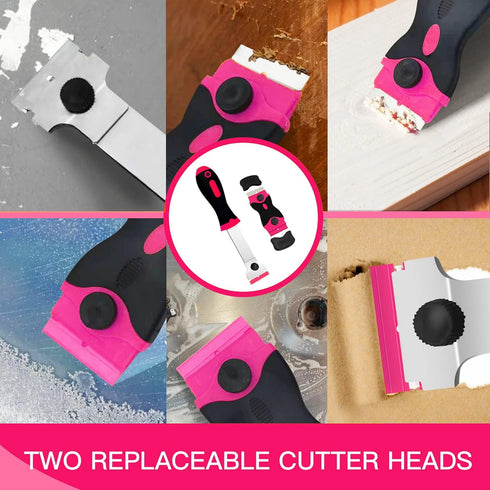 DEKEones Razor Blade Scraper - 2 PCS Tool for Removing Labels, Stickers, Grease from Windshield, Glass (Pink)