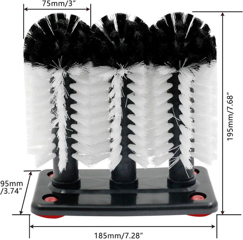 3 Bonsicoky Glass Washer Brush Cleaner Bristle Brush with Brushe Heads & Suction Base for Beer Cup, Long Leg Cup, Red