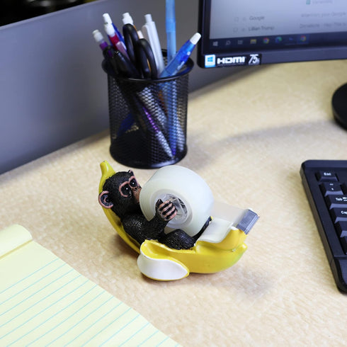 Funny Monkey in a Banana Tape Dispenser, Non-Slip Office Desk Accessory, 6 Inches